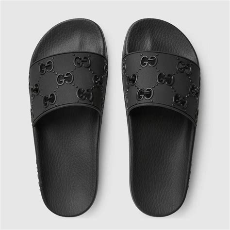 black gucci rubber slides|gucci rubber slide sandals outfit.